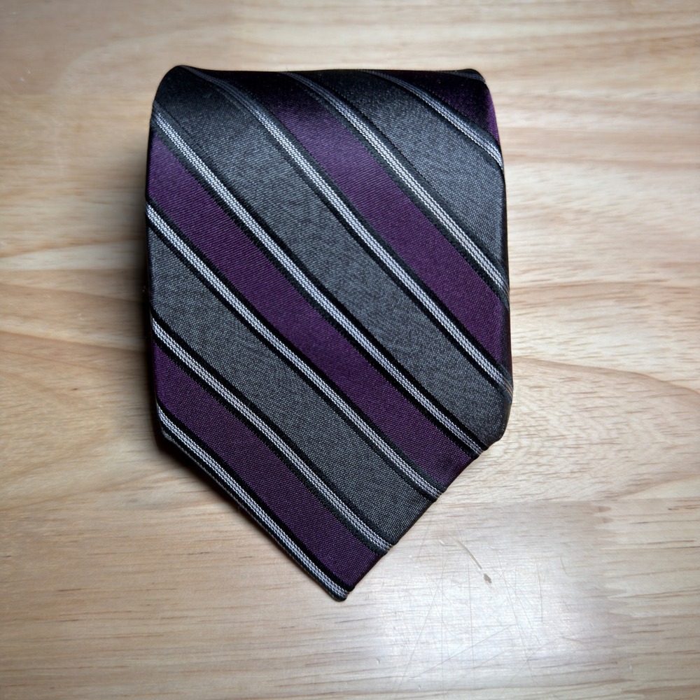Calvin Klein Silk Necktie Men OS Purple Repp Striped Formal Business Wedding Tie